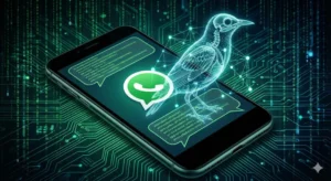 A visualization of the Sturnus Android RAT malware monitoring a smartphone screen with encrypted chat bubbles unlocked.