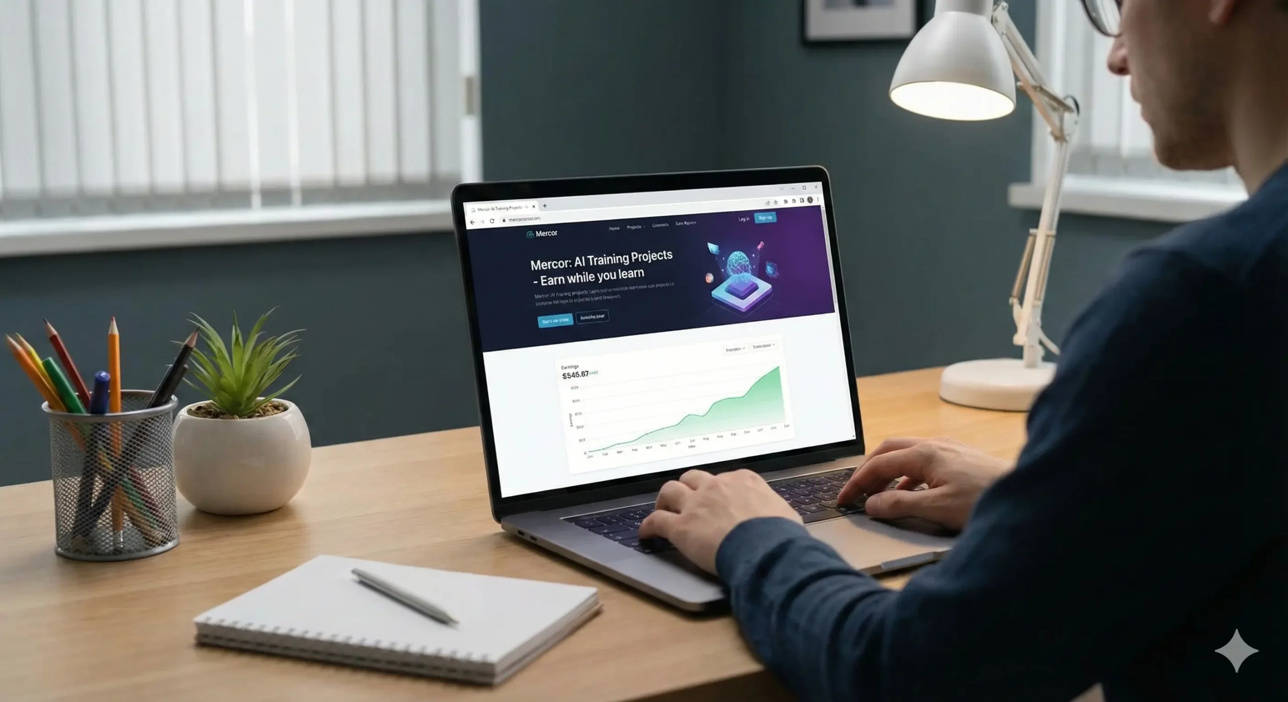 A split screen showing a human professional on a video call with an AI avatar interviewer on a laptop screen